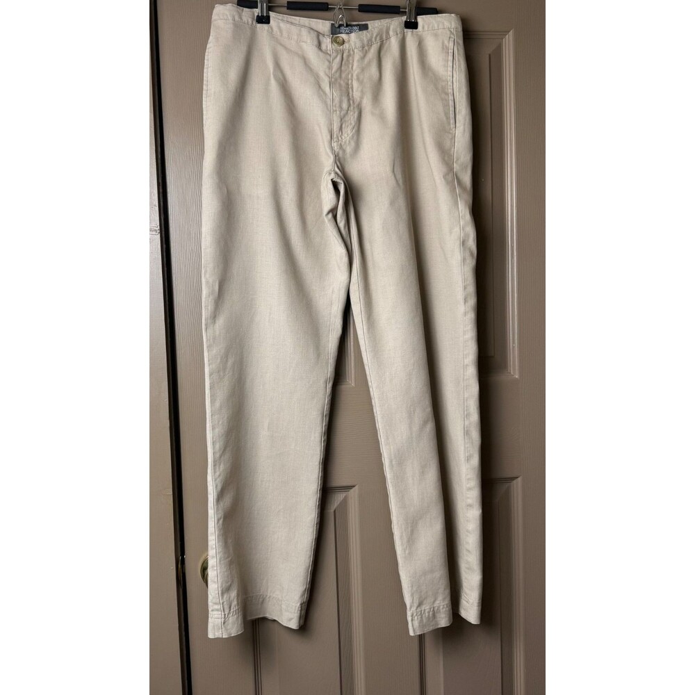 Kenneth Cole Reaction 100% Linen Pants Men's 30X32 Zip/Drawstring Beige  READ